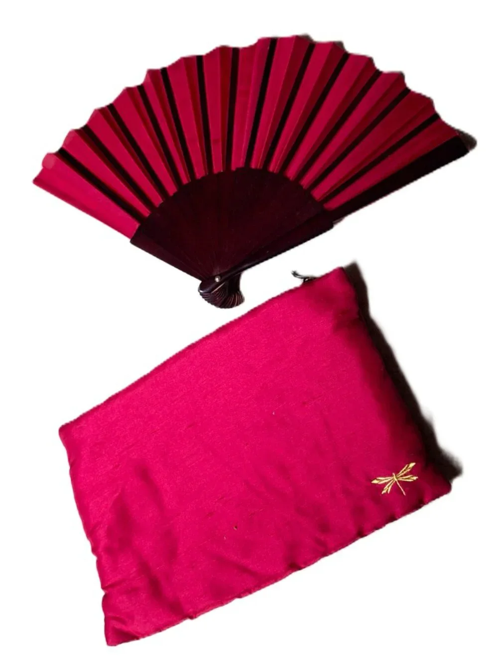 TALBOTS Paisley Pareo 3-Pc Set Swim Cover-up, Fan & Cosmetic Bag Fuschia/White